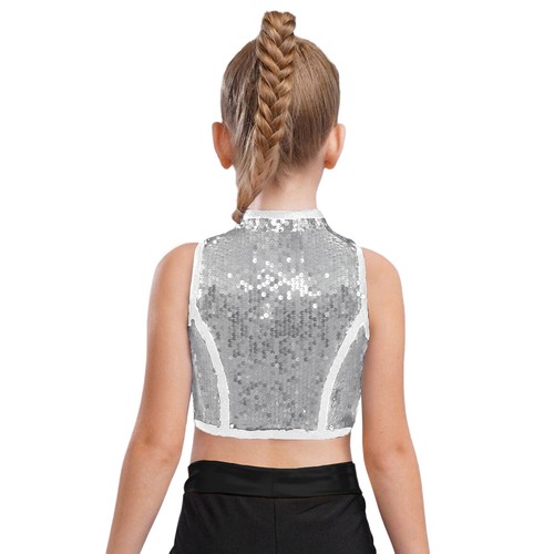Girls Sparkle Sequins Tank Tops Zipper Vest Latin Jazz Dance Stage Performance - Picture 48 of 51