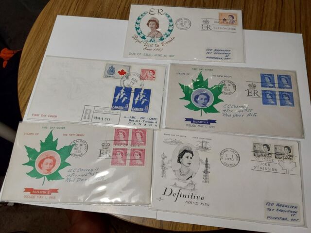 5 FIRST DAY COVERS - QUEEN ELIZABETH II 1953 & 1967 VISIT TO CANADA 