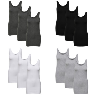 ONLY Top 3er Pack Damen LIVE LOVE LONG Basic Tank Tops