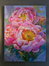 Pink Peony Original Oil Painting,  Floral Art, Small Impasto Painting, 6x8"