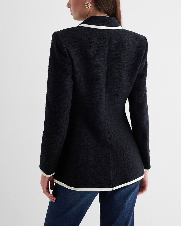 EXPRESS 188 BLACK TWEED DOUBLE BREASTED TIPPED NOVELTY BUTTON BLAZER