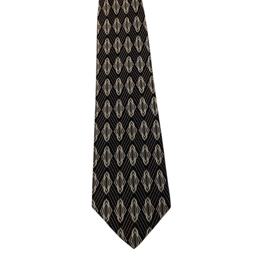 HUGO BOSS Mens 100% Silk Necktie 59 1/8" ITALY Designer Geometric Black/Gray GUC - Picture 2 of 3