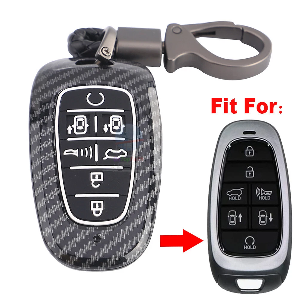 Fit Hyundai Santa Fe Palisade 7 Button Carbon Fiber Remote Key Fob Case  Cover