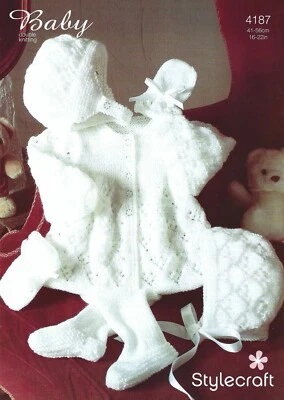 4187 Stylecraft bambino DK modello maglia carrozzina set giacca cofano leggings e guanti