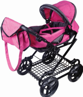  Amia Puppenwagen pink/grau melliert   Ablagekorb Wickeltasche 