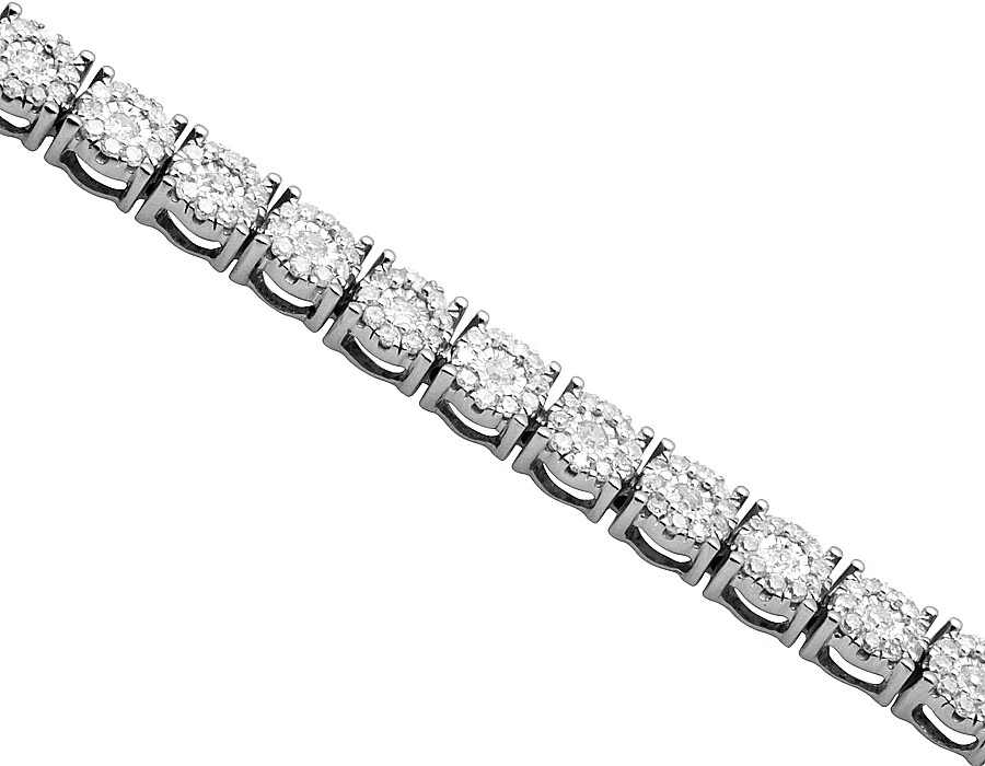 Brazalete tenis mujer oro blanco 10K diamantes genuinos racimo flor 2,25 quilates Foto 4 de 4