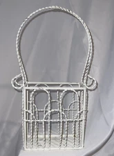 Rustic Distressed White Farmhouse Decor Twisted Wire Handled Basket