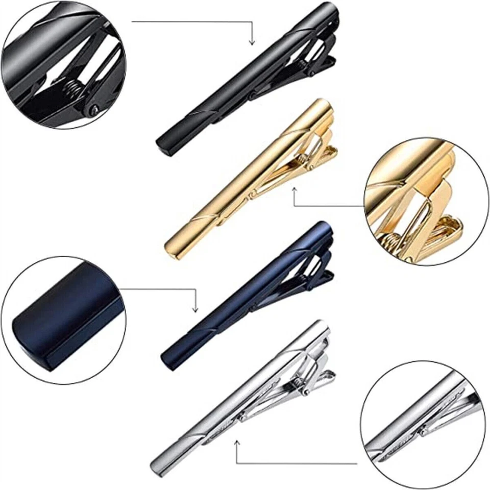 4PCS Mens Stainless Steel Tie Clip Necktie Bar Clasp Clamp Pin Gold Black Silver - Image 4 of 4