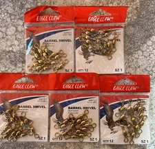 5 Packs Eagle Claw Brass Barrel Swivels Size 1