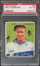 1934 Goudey BB Card # 38 Oral Hildebrand Cleveland Indians ROOKIE RC PSA 4 VGEX