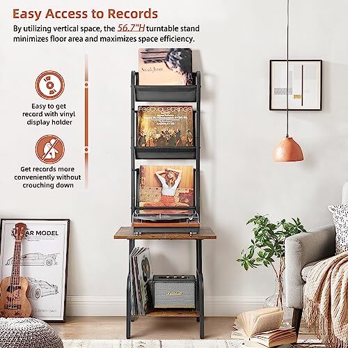 Record Player Stand with Vinyl Storage, Record Player Table with Black&Brown - Picture 4 of 8