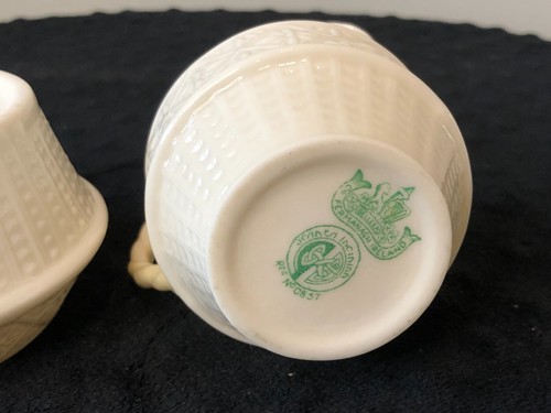 Belleek Sugar & Creamer Cleary Pattern Cob Luster, Green Stamp - Picture 10 of 11