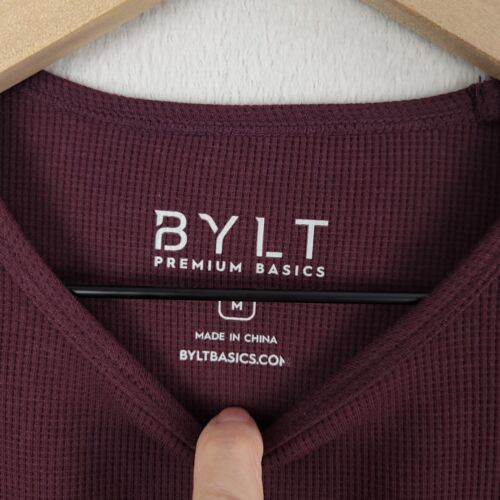BYLT Shirt Mens Medium Maroon Cotton Blend Thermal Drop-Cut Long Sleeve NWT - Picture 3 of 14