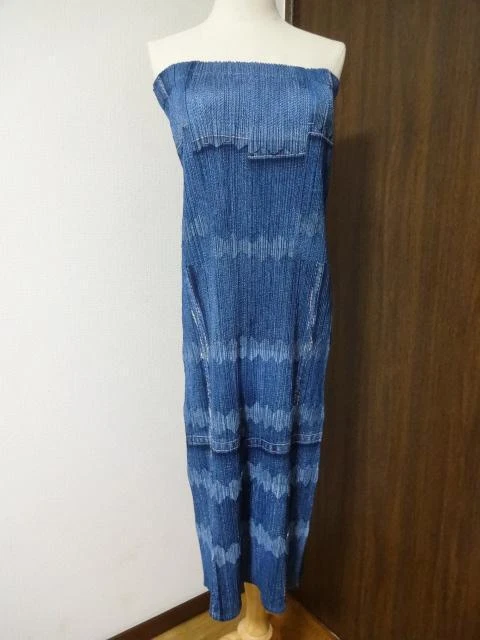 PLEATS PLEASE Issey Miyake Denim One Piece Women Dress Rare