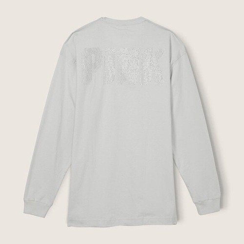 CAMISETA CREW VICTORIAS SECRET ROSA BRILLO MANGA LARGA ESTRÁS GRANDE NUEVA CON ETIQUETAS - Imagen 3 de 6