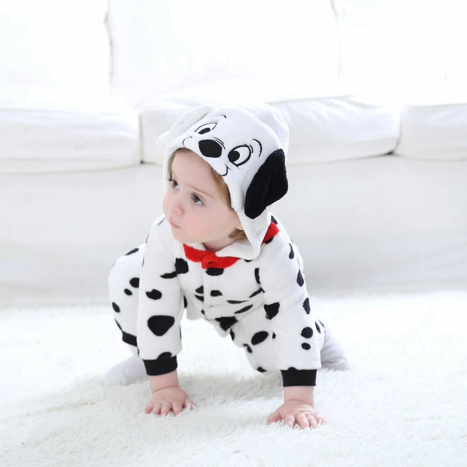 Baby Dalmatians Spotty Dog Costume Kigurumi Rompers Infant Toddler Winter Outfit - Image 3 of 4