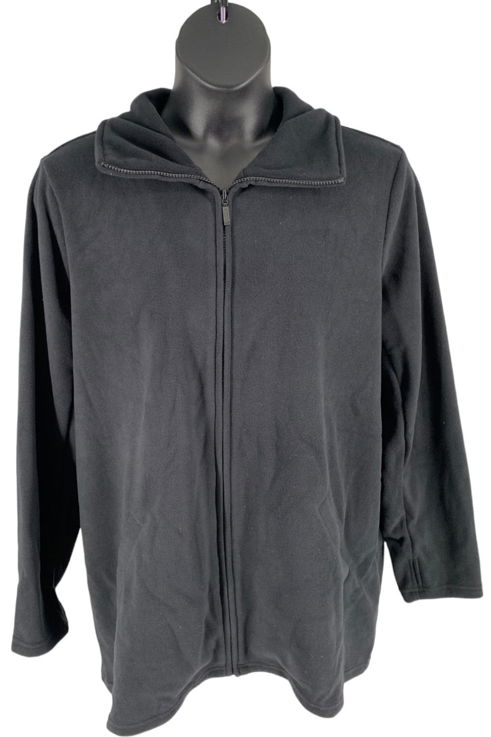 Denim & Co. Флисовая куртка с имитацией горловины и заниженным низом, черная