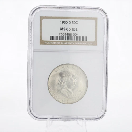 1950 D Benjamin Franklin Liberty Bell Half Dollar NGC MS 65 FBL Sealed
