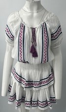 LoveShackFancy white purple short sleeve poppy baja embroidered mini dress sz S