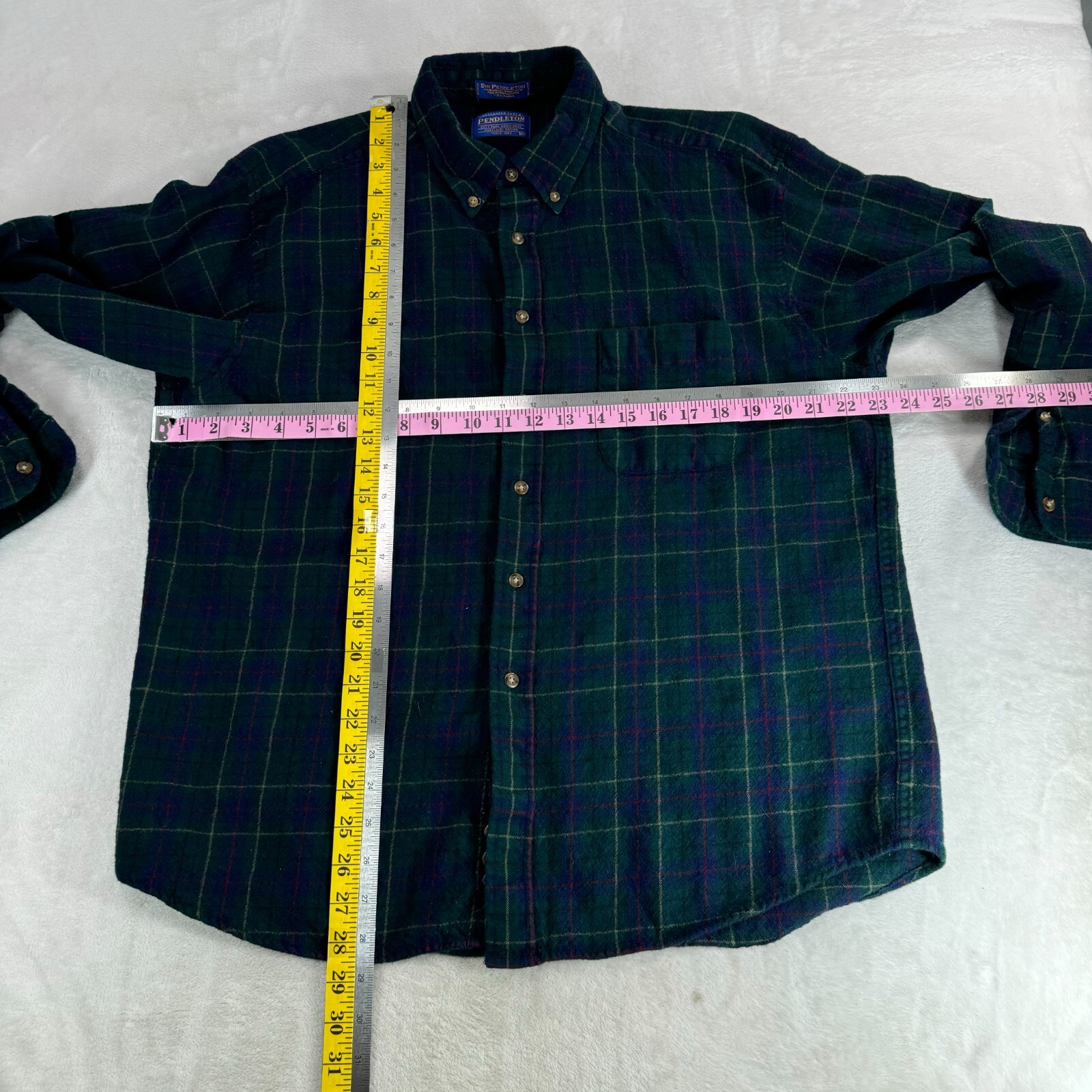 Pendleton Green Plaid Wool Button Down Shirt Men … - image 5