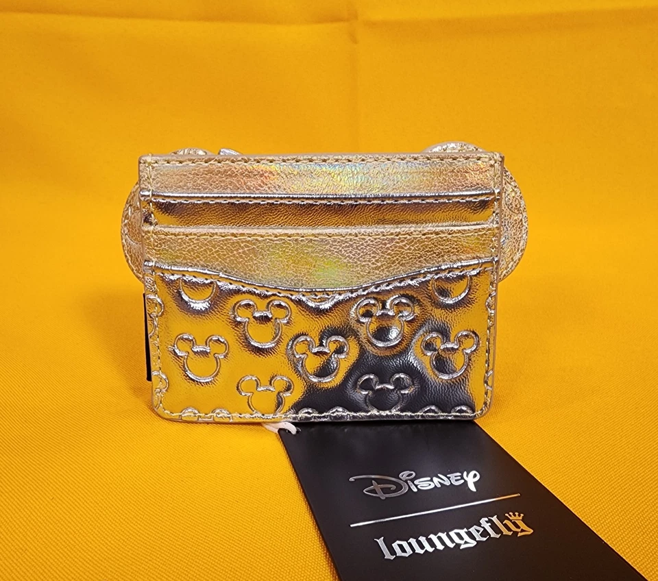 Tarjetero acolchado Loungefly Disney Minnie Mouse arco metálico dorado plateado NUEVO Foto 4 de 4