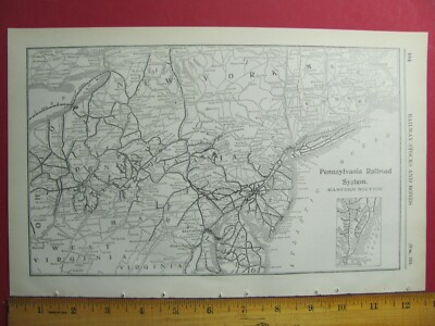 1917 PENNSYLVANIA RAILROAD EASTERN SECTION SYSTEM MAP PRR RR DEPOTS STATIONS