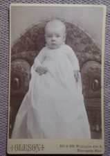Minneapolis, Minnesota Cabinet Portrait Victorian Baby in white gown BY OLESON