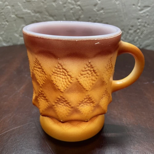 Fire King Orange Kimberly Diamond Pattern Coffee Mug Cup MCM VTG 7 oz 3.75"