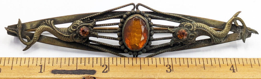 Vintage Antique Victorian Sash Pin brooch Amber G… - image 6