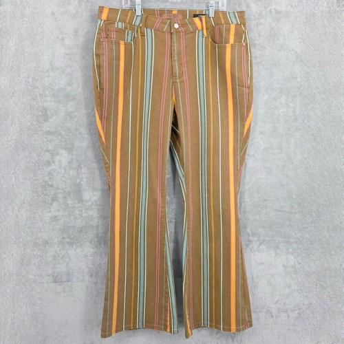 Judy Blue Flare Jeans 20W Colorful Stripes Staying Alive High Rise Retro Hippie