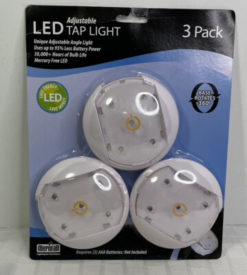 Meridian LED Tap Light 3 Pack 10+ Lumens 3 AA Batteries Not Included 4'' 10cm NEW