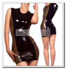 Latex Lady Dress Bodycon Contrasting Colors Boat Neck Mini Length No Zip D155