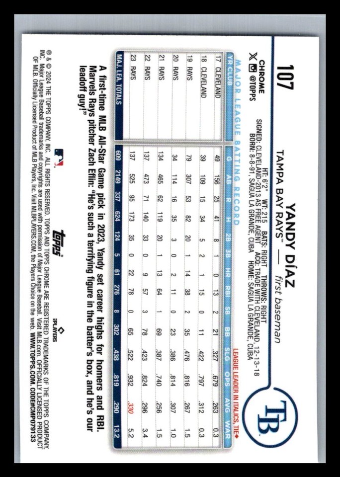 2024 Topps Chrome Logofractor Edition 107 Yandy Díaz eBay