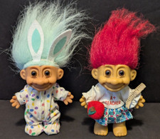 Lot 2 Vintage Russ Troll Dolls Doll Easter Bunny Blue A Teacher Red hair 5"
