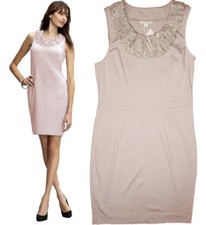 Banana Republic Metallic Lace Detail Light Pink Stretch Ponte Knit Dress