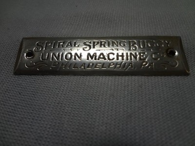 Antique SPIRAL SPRING BUGGY Emblem Tag Makers Plate UNION MACH.Co. Philadelphia