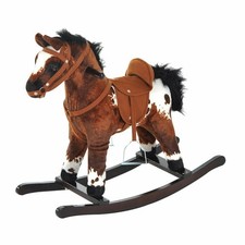 Kids Metal Plush Ride-On Rocking Horse Chair Toy with Realistic Sounds Brown