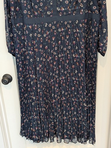 Coldwater Creek 2x Navy Floral Long Pleated Dress Sheer Cottagecore Country - Picture 2 of 14