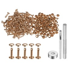 100 Sets Leather Rivets 6mm x 12mm Metal with 3 Setter Tools Light Gold Tone