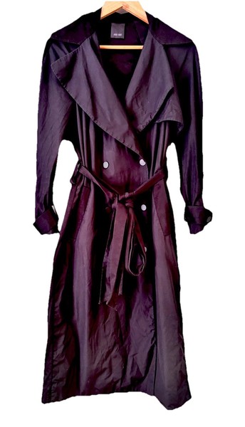 Josh Goot Ladies Coat Size S Black Trench Button Tie Waist Classic Long Line