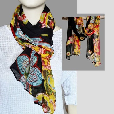 Sommer Schal Halstuch Tuch Loop  -  Blau Blumen Print