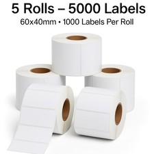 5000 Waterproof Self-Adhesive Stickers - 5 Rolls Thermal Paper Labels 60x40mm