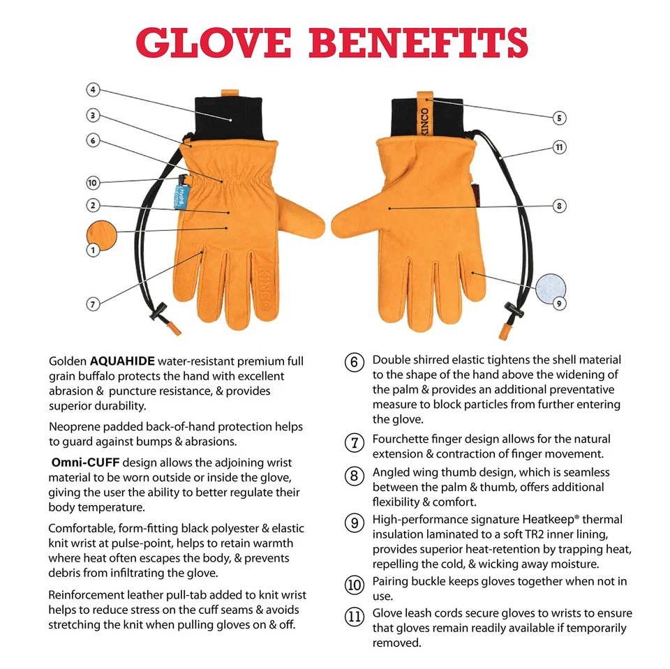 Guantes térmicos de cuero de búfalo de alta resistencia para trabajo y esquí AquaHIDE XL Foto 2 de 4