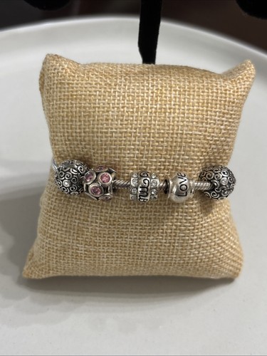 Pandora Bracelet 2 Clips-Love -Mom-Pink Circles (5) - Picture 1 of 5
