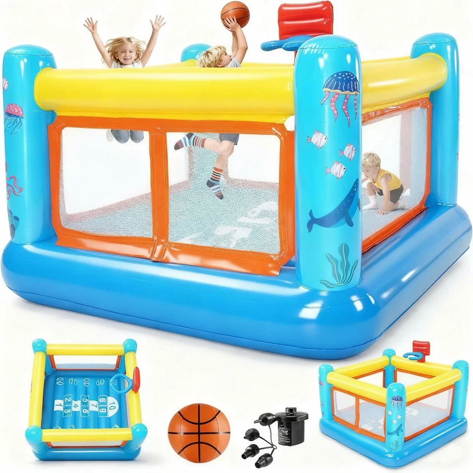Hüpfburg Aufblasbar Bounce Springburg mit Luftpumpe Spielzeug für Kinder Außen I - Bild 3 von 4