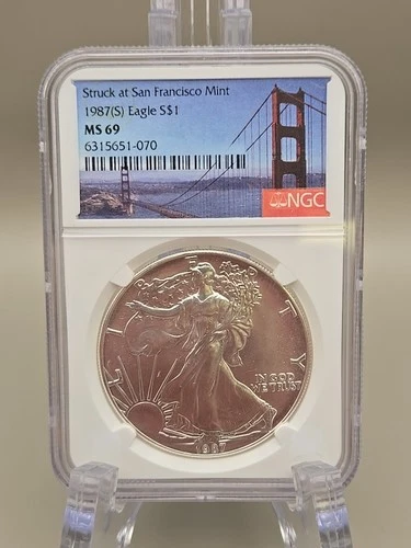 1987-S American Silver Eagle - Struck At San Francisco Mint - NGC MS 69