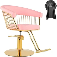 Barber Chair Height Adjustable Salon Chair Heavy Duty Hair Chair 360 Swivel Pink