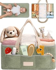Baby Diaper Caddy Organizer with Portable Changing Mat - Teddy Fleece Diaper ...