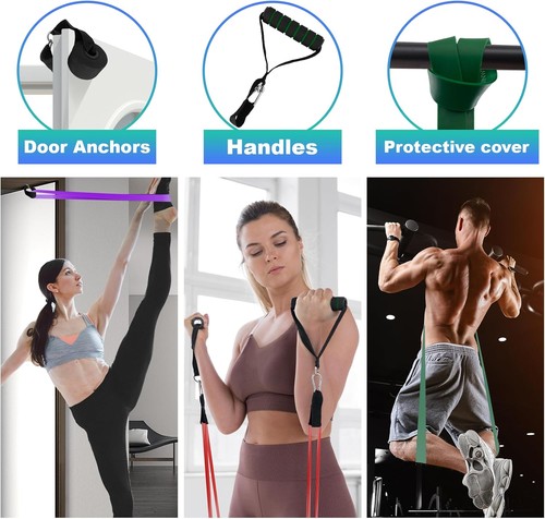 5 Levels Exercise Band, Pull Up Bands Set with Handles & Anchors - Picture 5 of 8