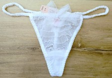 NWT Vintage Victoria's Secret White Sheer Ruffled Mesh V-String Panties Bows S M
